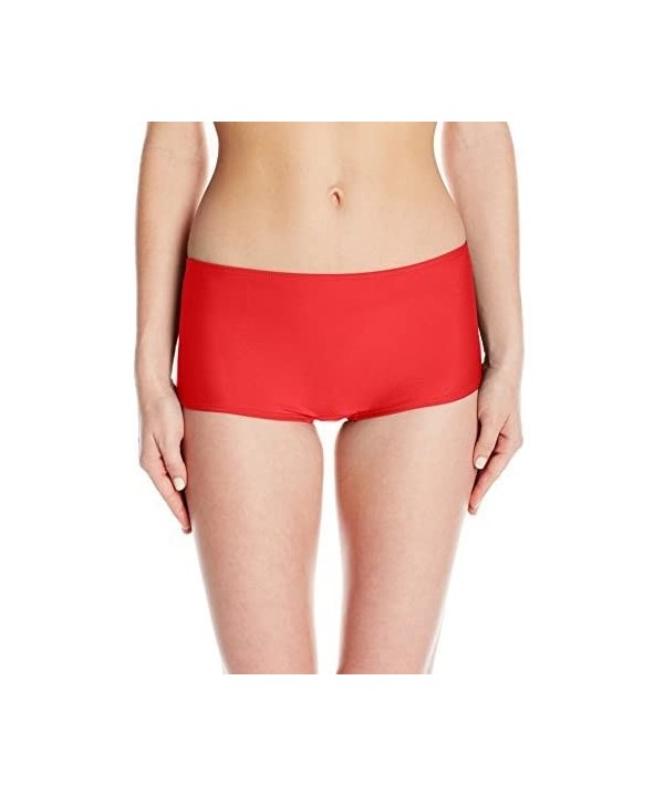 Women's Boy Leg Brief Bikini Bottom - Fireckracker Red - CW12NRUUZNN $15.41-Bottoms