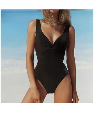 Women One Piece Monokini Swimwear Bodysuit Bathing Suit Wide Strap Deep V Beach Wear - Blue - CN18USLGLE5 $27.49-One-Pieces