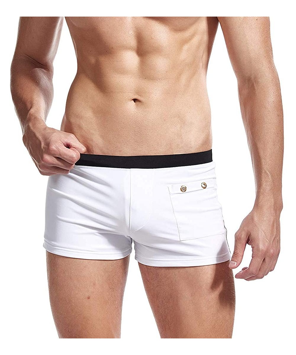 Mens Swim Briefs Swimwear Bikinis Beach Surf Bathing Suits with Drawstring Swimsuit - White - CE196NEZNH6 $17.51-Briefs