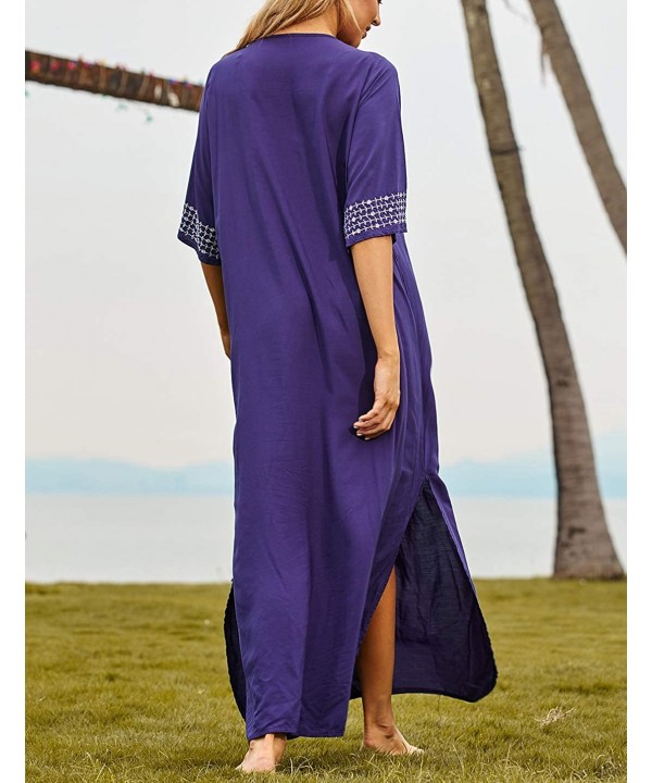 Women Loose Kaftan Swimsuit Cover Up Beach Long Casual Caftan Dress - A-navy - CG18RW6LLGG $26.02-Cover-Ups