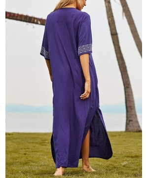 Women Loose Kaftan Swimsuit Cover Up Beach Long Casual Caftan Dress - A-navy - CG18RW6LLGG $26.02-Cover-Ups