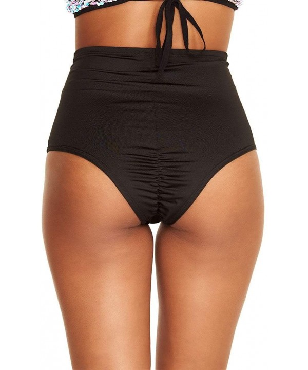 Electro High Waisted Booty Shorts Brief Pin-Up Style Bikini Bottoms - Electro Black - C618Z6SGHTA $21.17-Bottoms