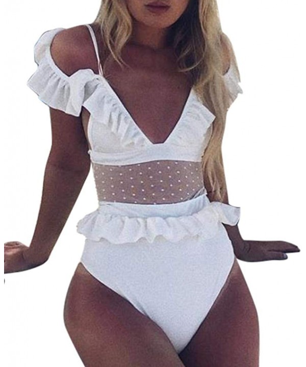 Women One-Piece Ruffles Bikini Push-Up Pad Swimwear Bathing Swimsuit Beachwear - White - C018O7ET6YT $15.68-Cover-Ups