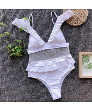 Women One-Piece Ruffles Bikini Push-Up Pad Swimwear Bathing Swimsuit Beachwear - White - C018O7ET6YT $15.68-Cover-Ups