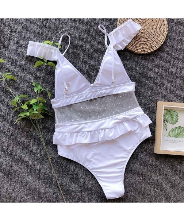 Women One-Piece Ruffles Bikini Push-Up Pad Swimwear Bathing Swimsuit Beachwear - White - C018O7ET6YT $15.68-Cover-Ups