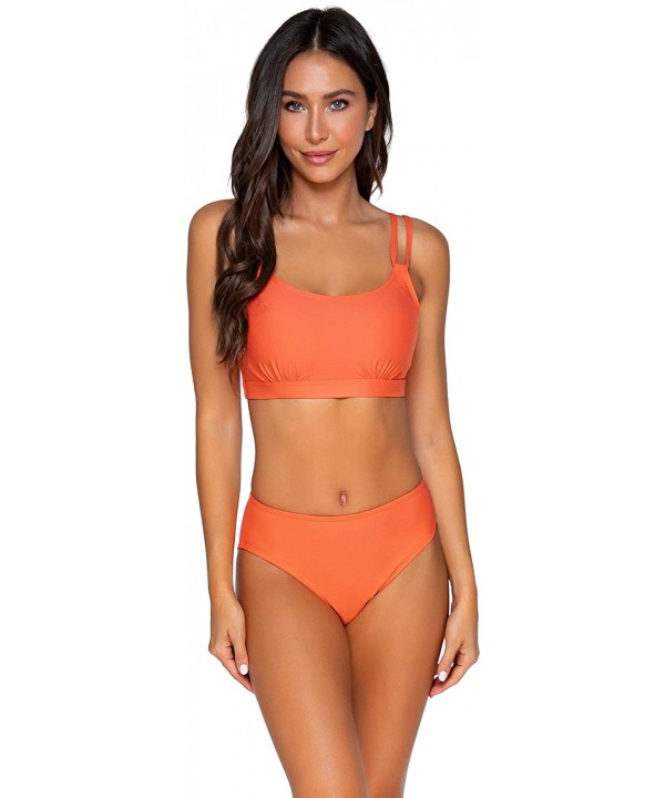 Women's Basic Mid Rise Bikini Bottom Swimsuit - Tropical Coral - C4193UQ0UK0 $43.42-Bottoms