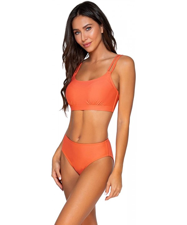 Women's Basic Mid Rise Bikini Bottom Swimsuit - Tropical Coral - C4193UQ0UK0 $43.42-Bottoms