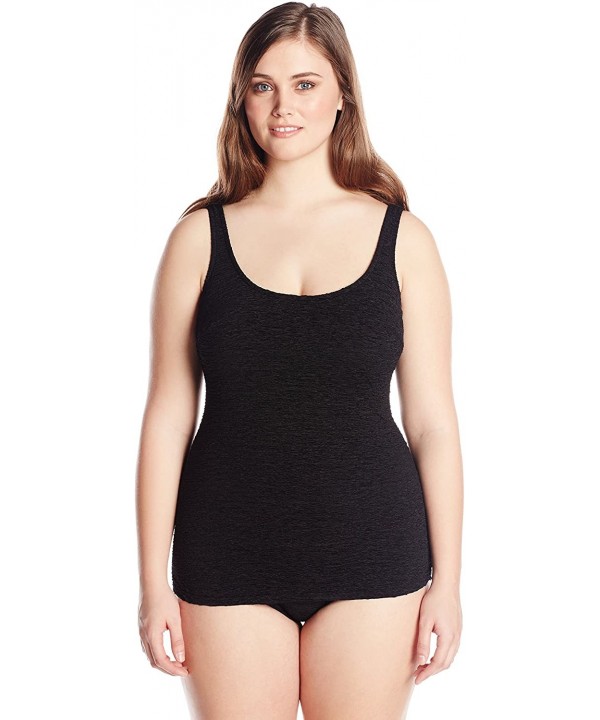 Women's Plus Size Solid Scoop Neck Sheath One Piece Swimsuit - Black - CO11QTOSY6P $37.43-One-Pieces