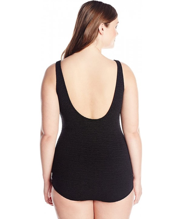 Women's Plus Size Solid Scoop Neck Sheath One Piece Swimsuit - Black - CO11QTOSY6P $37.43-One-Pieces