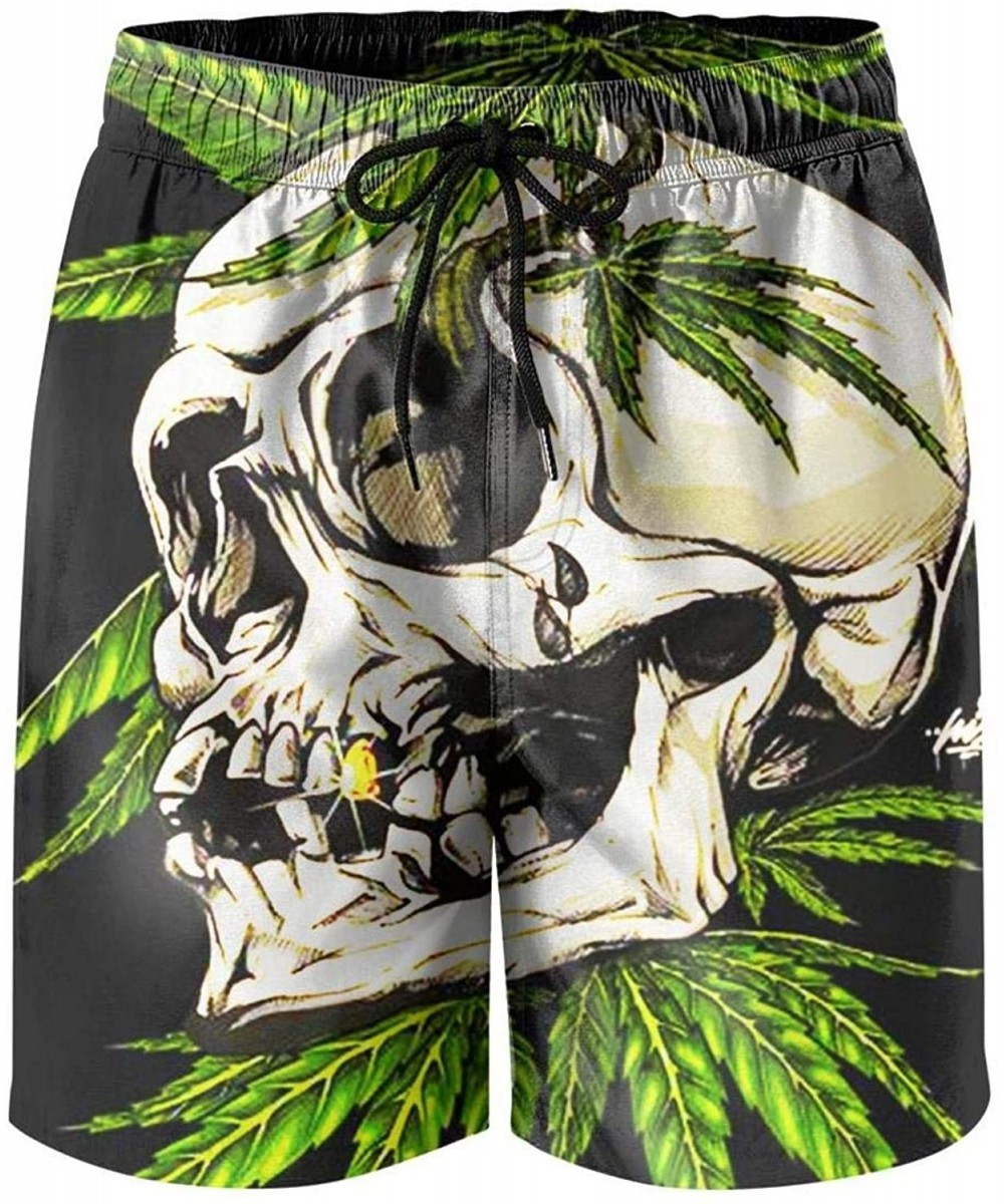 Men Skull Marihuana Cannabis Weed Leaves Beach Pants Biker Shorts Mini Beach Pants for Men - Skull Marihuana Cannabis - CM18U...