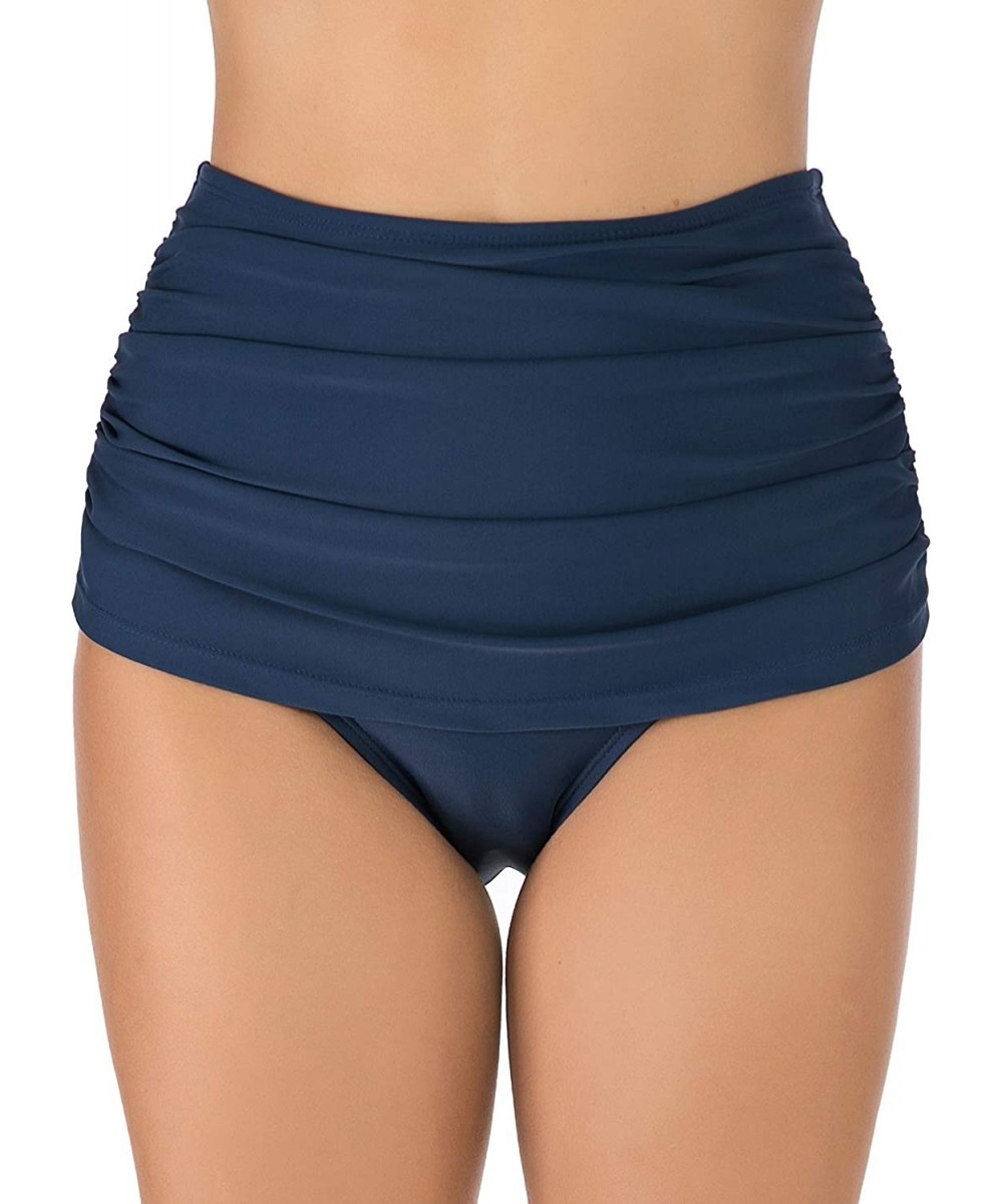 Women's Swim Bottoms Full Coverage Ruched Hipster Bikini Bottoms Tankini Swimsuit Briefs Shorts - D-blue - C318ND8YL73 $17.72...