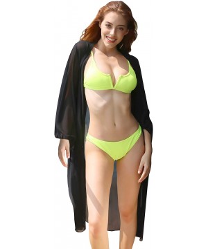 Women's Chiffon Cover Up Long Sleeve Cardigan Swimwear Loose Beach Swimsuits - Black - B - C118Y8UOSRH $13.38-Cover-Ups