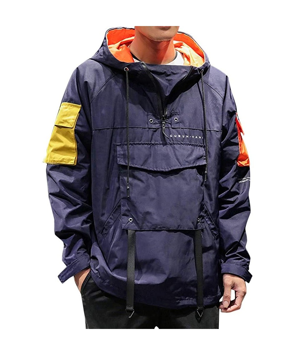 Men's Windbreaker Loose-Fit Autumn Jacket Pullover Hoodie Big Pocket Sport Outwear Coat Drfoytg - Navy - CH1922A3MCY $29.52-R...