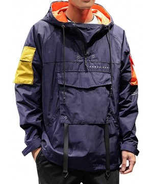 Men's Windbreaker Loose-Fit Autumn Jacket Pullover Hoodie Big Pocket Sport Outwear Coat Drfoytg - Navy - CH1922A3MCY $29.52-R...