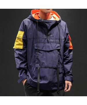 Men's Windbreaker Loose-Fit Autumn Jacket Pullover Hoodie Big Pocket Sport Outwear Coat Drfoytg - Navy - CH1922A3MCY $29.52-R...