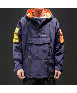 Men's Windbreaker Loose-Fit Autumn Jacket Pullover Hoodie Big Pocket Sport Outwear Coat Drfoytg - Navy - CH1922A3MCY $29.52-R...