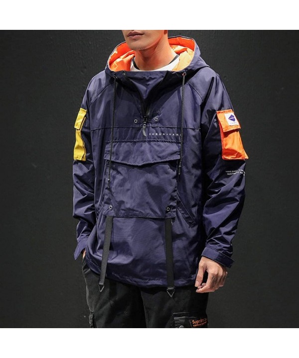 Men's Windbreaker Loose-Fit Autumn Jacket Pullover Hoodie Big Pocket Sport Outwear Coat Drfoytg - Navy - CH1922A3MCY $29.52-R...