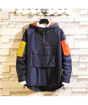 Men's Windbreaker Loose-Fit Autumn Jacket Pullover Hoodie Big Pocket Sport Outwear Coat Drfoytg - Navy - CH1922A3MCY $29.52-R...