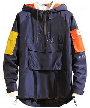 Men's Windbreaker Loose-Fit Autumn Jacket Pullover Hoodie Big Pocket Sport Outwear Coat Drfoytg - Navy - CH1922A3MCY $29.52-R...