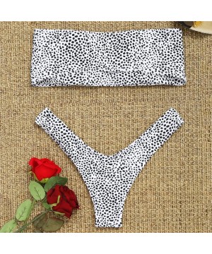 Women's Strapless Leopard Print High Cut Two Piece Bandeau Bikini Set - White - CC18063497N $21.32-Sets