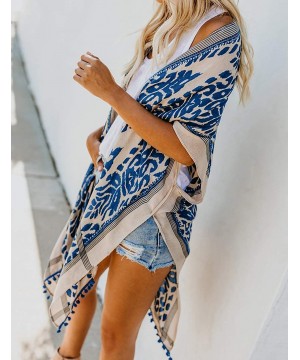 Boho Print Beach Swimsuit Cover Up Women Open Front Kimono Cardigans - A-blue - C9198UI6LKQ $24.42-Cover-Ups