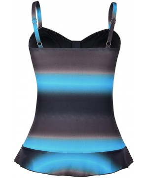 Women's 50's Retro Ruched Tankini Swimsuit Top with Ruffle Hem - Blue&brown - CI196OH3QWK $29.61-Tankinis