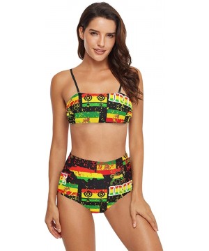 Womens Tropical 2 Piece Swimsuits High Waisted Bathing Suits Bikini Set Rastafarian Reggae Style Camo Camouflage - CU18W59YMR...