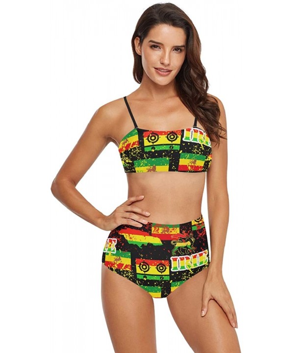 Womens Tropical 2 Piece Swimsuits High Waisted Bathing Suits Bikini Set Rastafarian Reggae Style Camo Camouflage - CU18W59YMR...