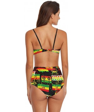 Womens Tropical 2 Piece Swimsuits High Waisted Bathing Suits Bikini Set Rastafarian Reggae Style Camo Camouflage - CU18W59YMR...