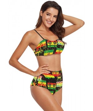 Womens Tropical 2 Piece Swimsuits High Waisted Bathing Suits Bikini Set Rastafarian Reggae Style Camo Camouflage - CU18W59YMR...