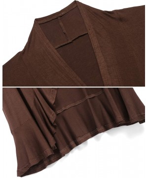 Women's Open Front Cardigan 3/4 Sleeve Draped Ruffles Soft Knit Sweaters - Coffee - C718TW7GISQ $27.11-Cover-Ups