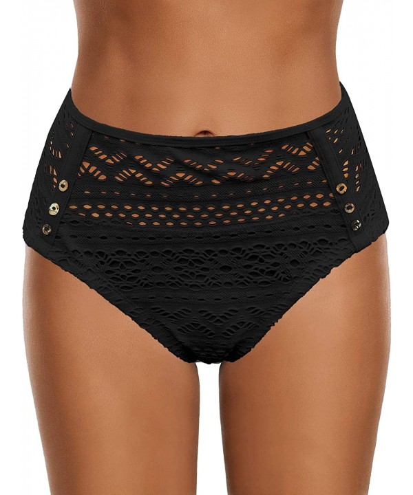 Women's High Waist Ruched Bikini Bottom Solid Swim Shorts Tankini Brief - M Black - CA1965G43MM $15.93-Tankinis