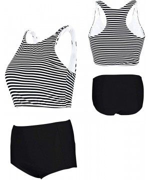 Women Girls 2 Piece Swimsuits High Waisted Bathing Suits Bikini Set (B-Black- X-Large) - CU18O87DY3U $34.45-Sets