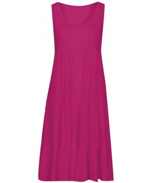 Beach Dresses for Women Plus Size Women's Summer Casual Loose Dress Solid Beach Cover Up Long Cami Maxi Dresses - Hot Pink - ...