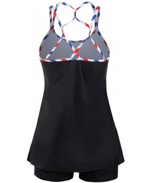 Women's American Flag Print Crisscross Back Boyshort Two Piece Swimsuit-Slimming Tummy Control Swimdress Swimwear - B0 Black ...