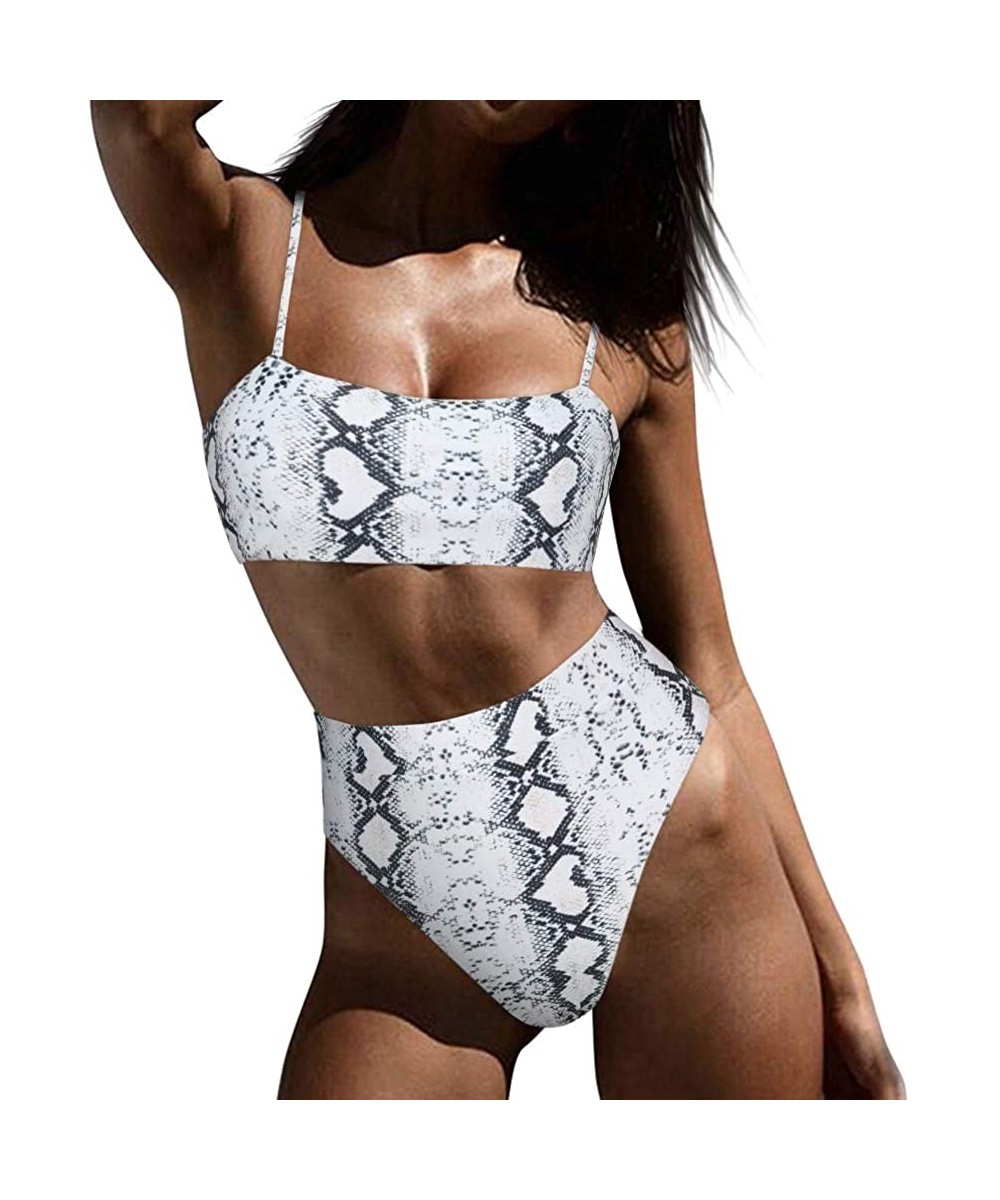 Women Two Pieces Ruffle Bikini V Neck Push Up Top High Waisted Swimsuit - Gray-3664 - CM18TK4U3AU $14.20-Sets