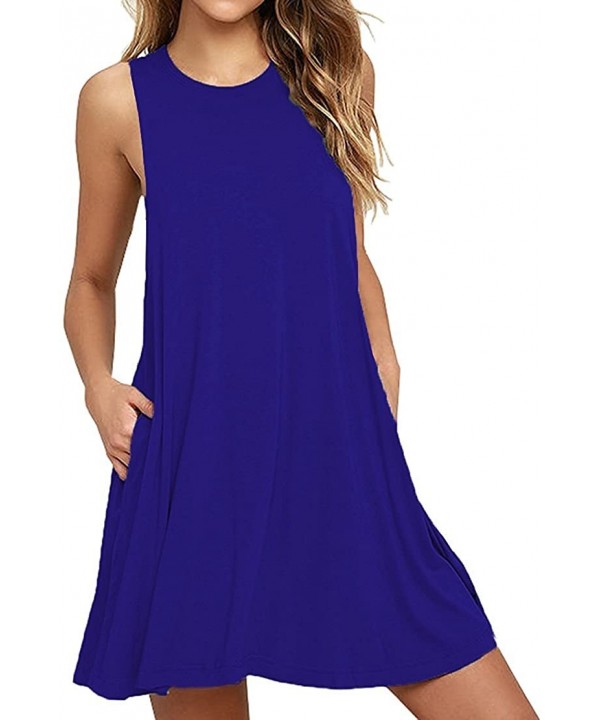 Women's Summer Casual Swing T-Shirt Dresses Beach Cover up with Pockets - Royal Blue - C01807QCXYR $21.38-Cover-Ups