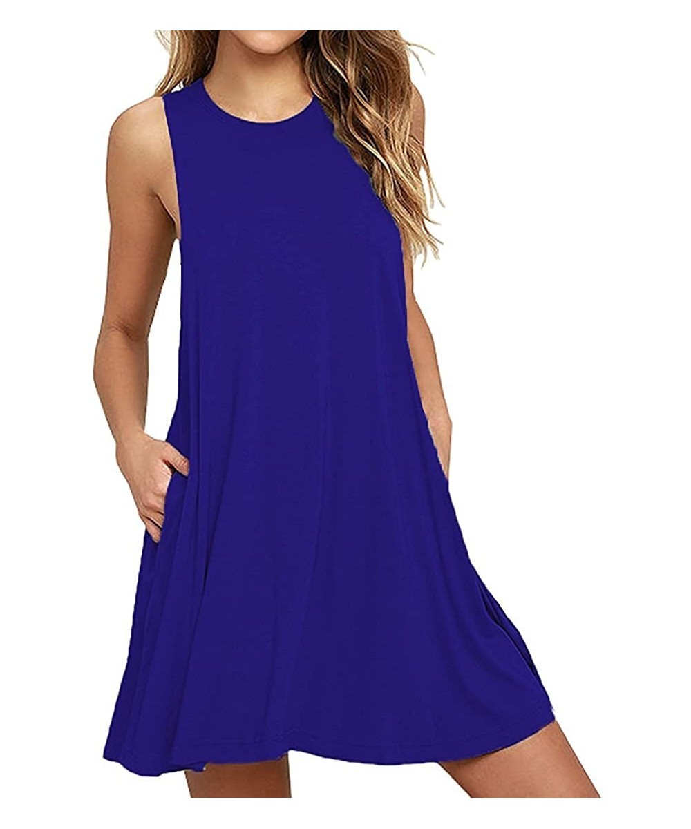 Women's Summer Casual Swing T-Shirt Dresses Beach Cover up with Pockets - Royal Blue - C01807QCXYR $21.38-Cover-Ups