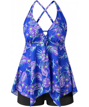 Plus Size Swimsuit for Women Two Piece Tankini Bathing Suit Swimwear Floral Pattern - Blue & Green Flower - CO18U2UQD4L $24.1...