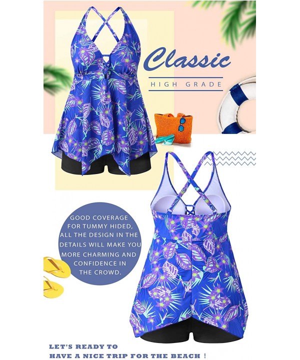 Plus Size Swimsuit for Women Two Piece Tankini Bathing Suit Swimwear Floral Pattern - Blue & Green Flower - CO18U2UQD4L $24.1...