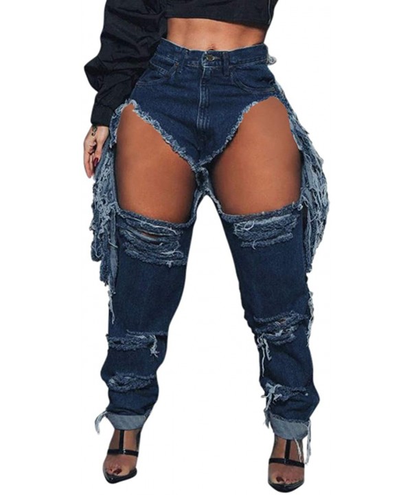 Women's Skinny Ripped Bell Bottom Jeans Elastic High Waisted Flared Jean Pants - Dack Blue1 - C819C5DAANR $34.45-Cover-Ups