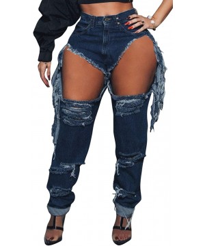 Women's Skinny Ripped Bell Bottom Jeans Elastic High Waisted Flared Jean Pants - Dack Blue1 - C819C5DAANR $34.45-Cover-Ups