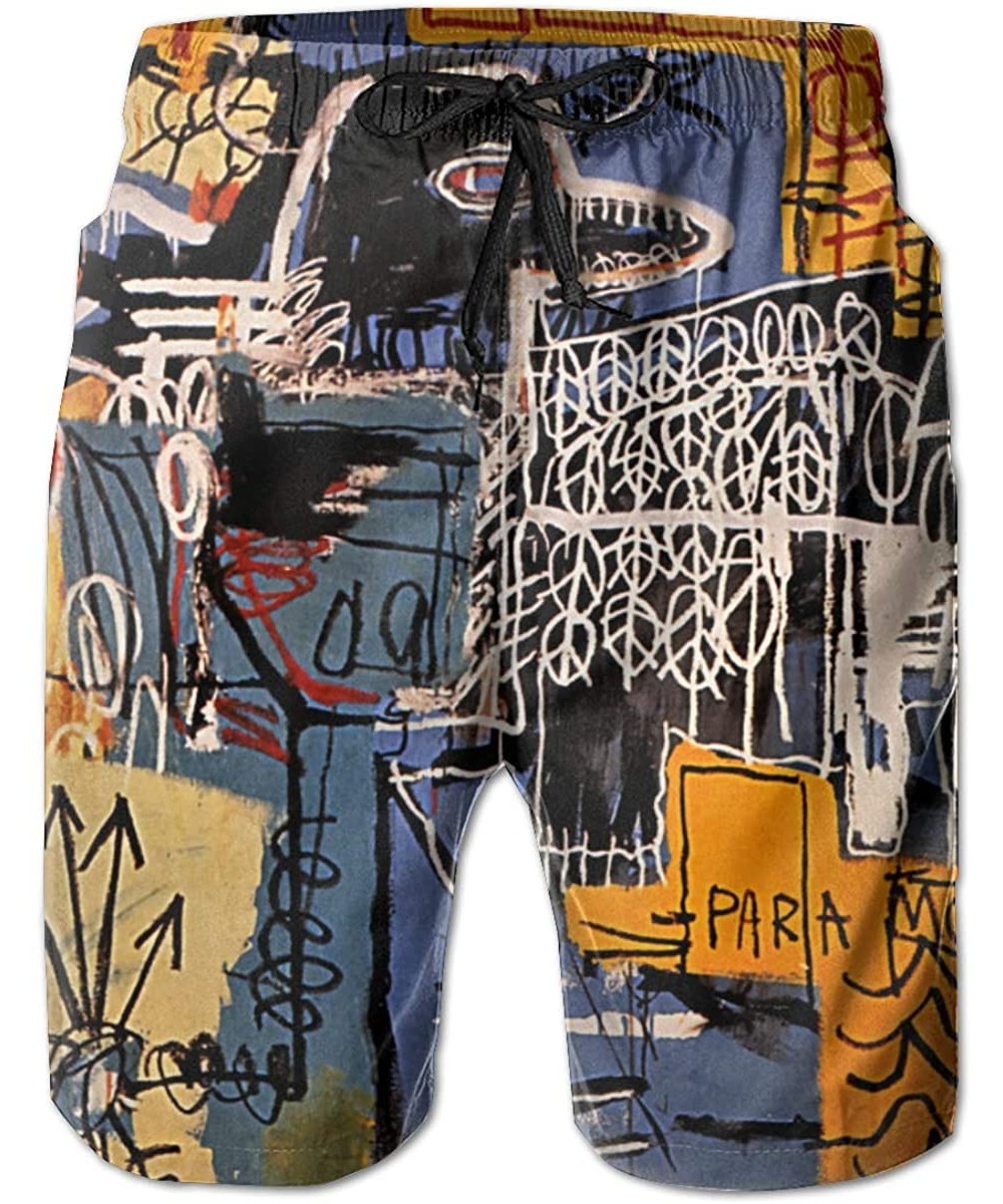 Jean-Michel Basquiat Men's Summer Beach Surf Board Shorts Swimming Trunks Casual Short Pants - CQ18SAQ6M52 $20.37-Board Shorts