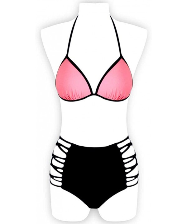 Bikini Swimsuit for Women- Women's Stitching Color Two Piece High Waisted Bikini Set Beach Bathing Suit - Pink - C41954SDZ3R ...