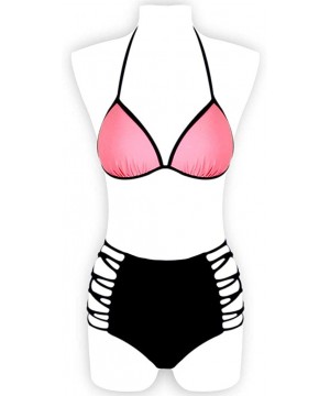 Bikini Swimsuit for Women- Women's Stitching Color Two Piece High Waisted Bikini Set Beach Bathing Suit - Pink - C41954SDZ3R ...