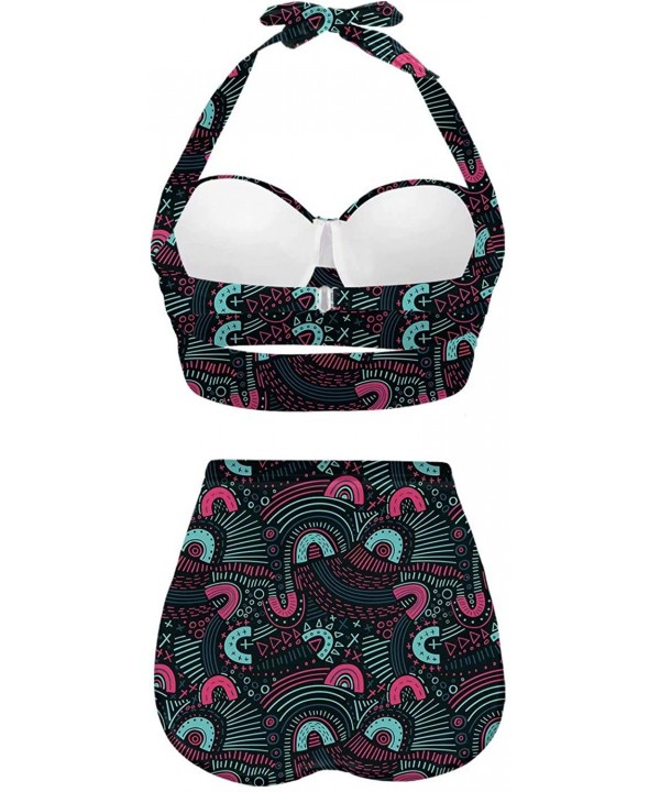 Women's Halter Summer Bright Floral Print Funny Swimsuits High Waisted Bikini Set - Pattern 12 - CX196OT82HZ $37.85-Sets