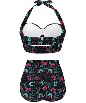 Women's Halter Summer Bright Floral Print Funny Swimsuits High Waisted Bikini Set - Pattern 12 - CX196OT82HZ $37.85-Sets