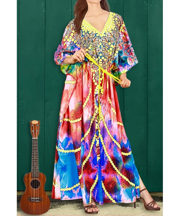 Women's One Size Kaftan Lounger Casual Beach Swim Cover Ups Drawstring - Multicolor_v561 - C512DM2Q0S5 $23.77-Cover-Ups