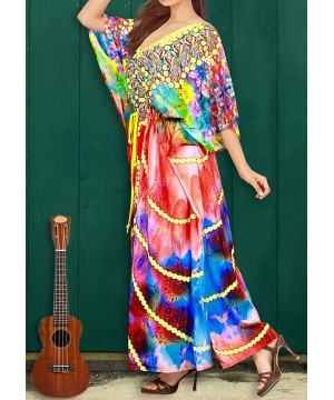 Women's One Size Kaftan Lounger Casual Beach Swim Cover Ups Drawstring - Multicolor_v561 - C512DM2Q0S5 $23.77-Cover-Ups