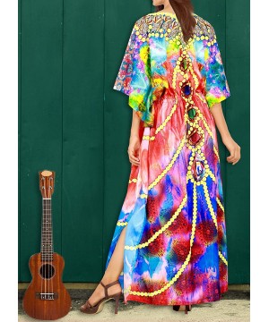 Women's One Size Kaftan Lounger Casual Beach Swim Cover Ups Drawstring - Multicolor_v561 - C512DM2Q0S5 $23.77-Cover-Ups